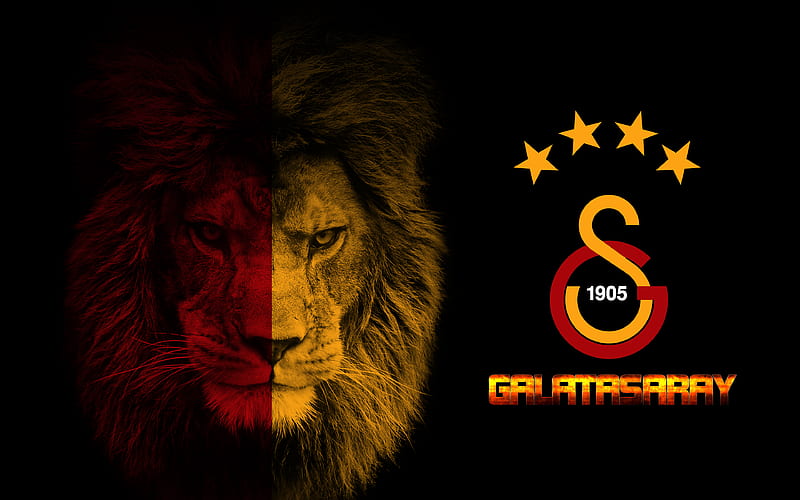 Galatasaray SK art, lion, logo, emblem, Turkish Football Club, Istanbul, creative art, Super League, Turkey, HD wallpaper