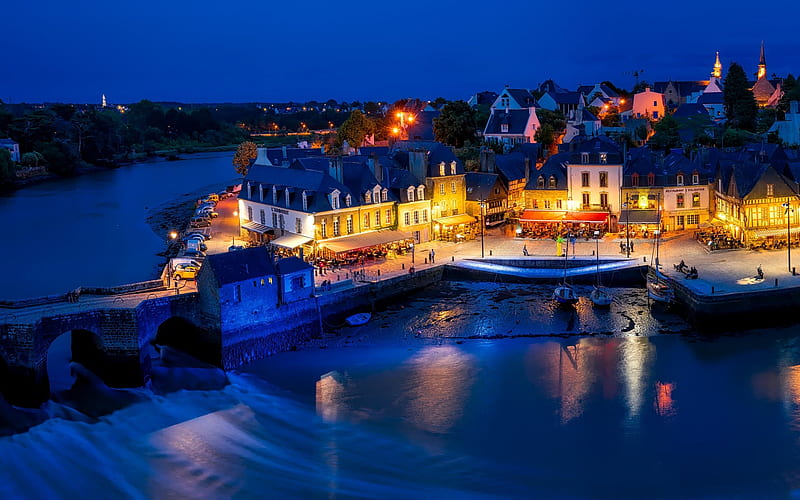 Auray Morbihan, Brittany France, towns, Brittany france, houses, architecture, Auray Morbihan, night, HD wallpaper