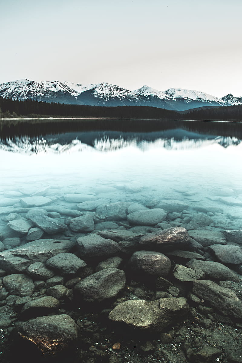 mountains, lake, water, horizon, HD phone wallpaper