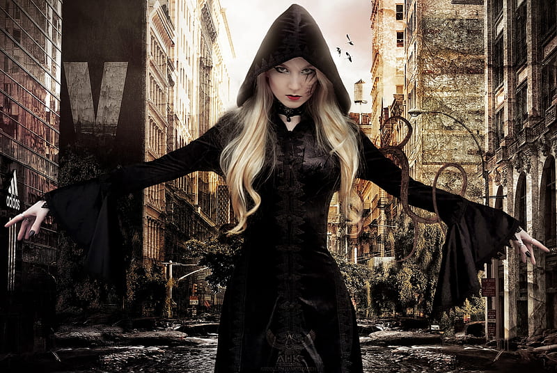 Apocalyptic, hooded, dark, gothic, blonde, woman, witchy, HD wallpaper ...