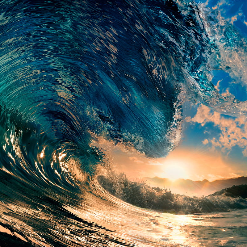 waves, sea, sunset, landscape, HD phone wallpaper