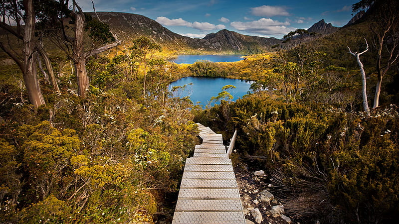 St. Clair National Park, Tasmania, Australia, lake, mountains, HD wallpaper