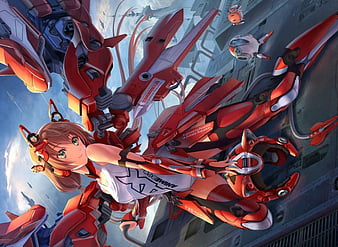 Guren Seiten, red, code geass, float, magic, wing, robot, fantasy, mecha,  anime, HD wallpaper