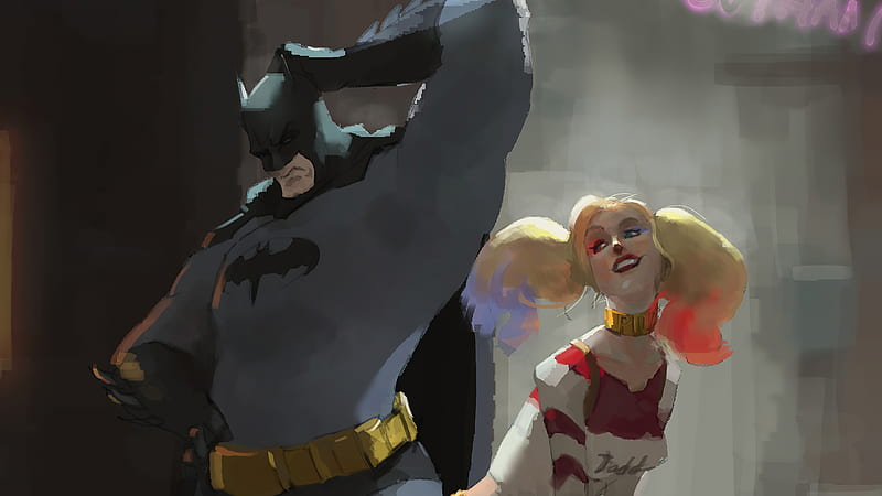 Batman With Little Harley Quinn, batman, harley-quinn, superheroes, artwork, artist, artstation, HD wallpaper