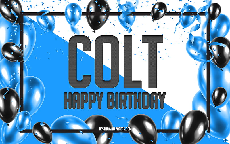 Happy Birtay Colt, Birtay Balloons Background, Colt, with names, Colt Happy Birtay, Blue Balloons Birtay Background, greeting card, Colt Birtay, HD wallpaper