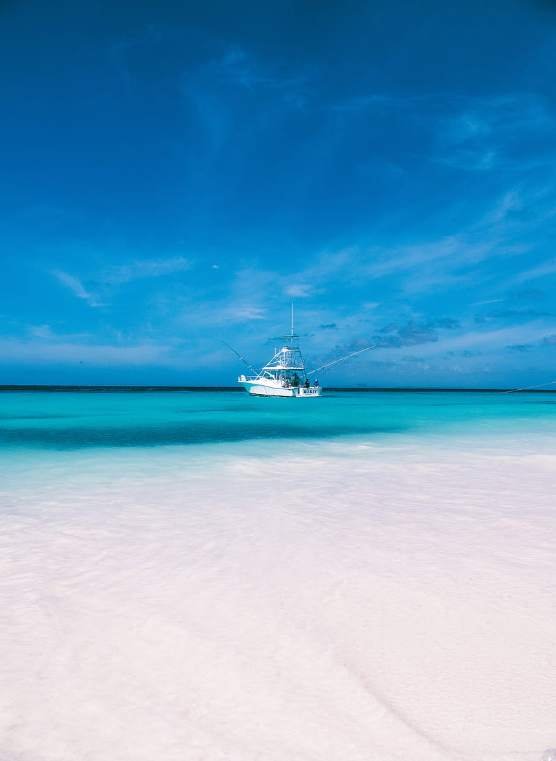 boat, sea, beach, water, blue, HD phone wallpaper