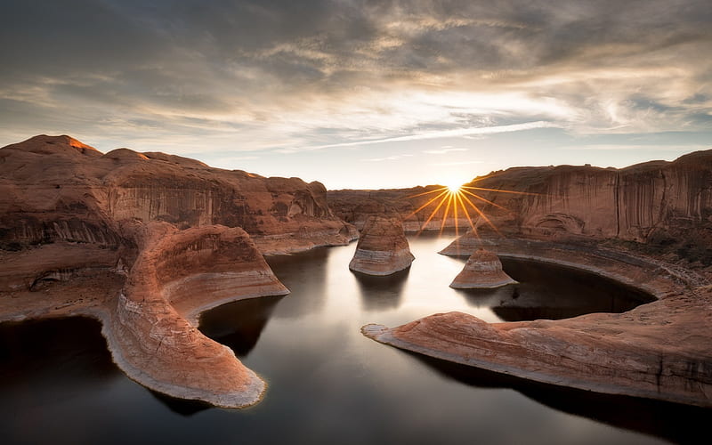 Lake Powell, Utah, United States, Reflection Canyon, Colorado River, Arizona, rocks, HD wallpaper