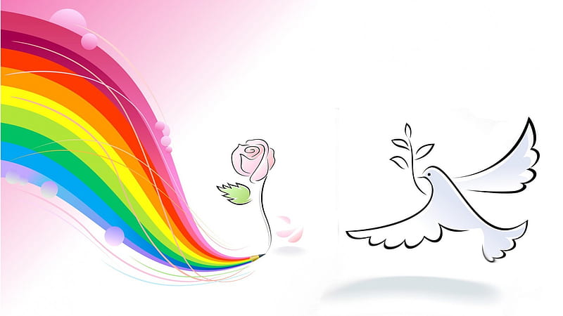 Colors of Peace, hope, wish, flowers, colors, dove, olive branch, peace, rainbow, HD wallpaper