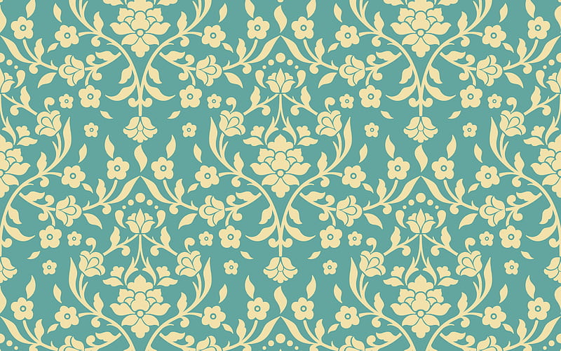 blue floral retro texture, floral ornaments background, ornaments retro texture, retro backgrounds, HD wallpaper