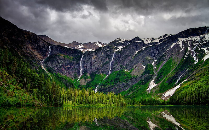 Avalanche Lake, mountain lake, hp, mountain landscape, rocks, USA, Montana, Glacier National Park, HD wallpaper