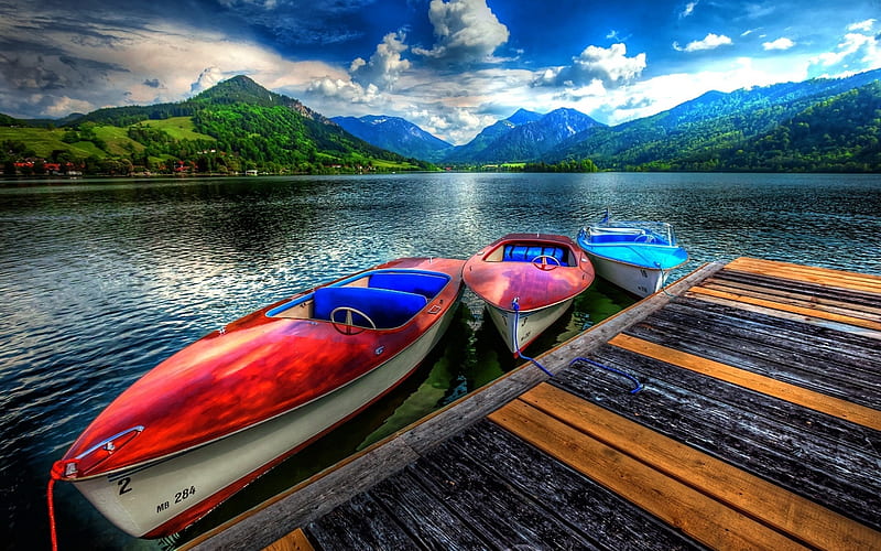 Swiss Alps, lake, R, boats, Alps, Switzerland, Europe, HD wallpaper