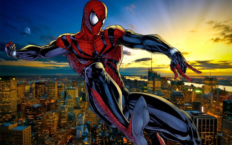 THE SPIDERMAN, COMICS, RED AND BLUE, SPIDERMAN, WEB, HD wallpaper