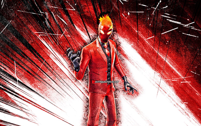 Inferno, grunge art, Fortnite Battle Royale, Fortnite characters, Inferno Skin, red abstract rays, Fortnite, Inferno Fortnite, HD wallpaper