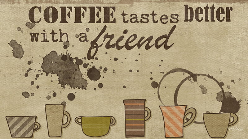 Coffee With a Friend, joe, cafe, spill, splatter, java, relax, caffien, collage, break, cappiccino, jitters, coffee, espresso, cups, HD wallpaper