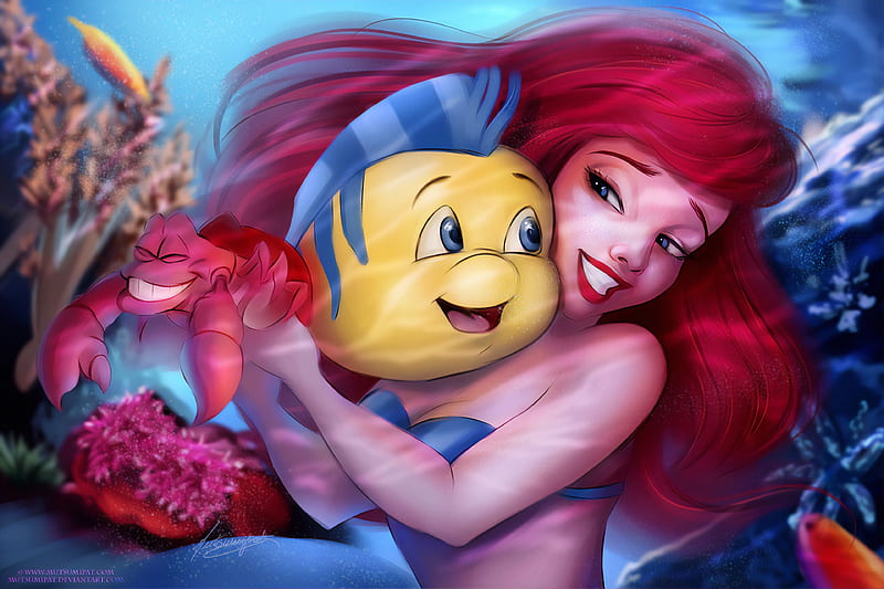 The Little Mermaid With Flounder , the-little-mermaid, movies, animated-movies, mermaid, HD wallpaper