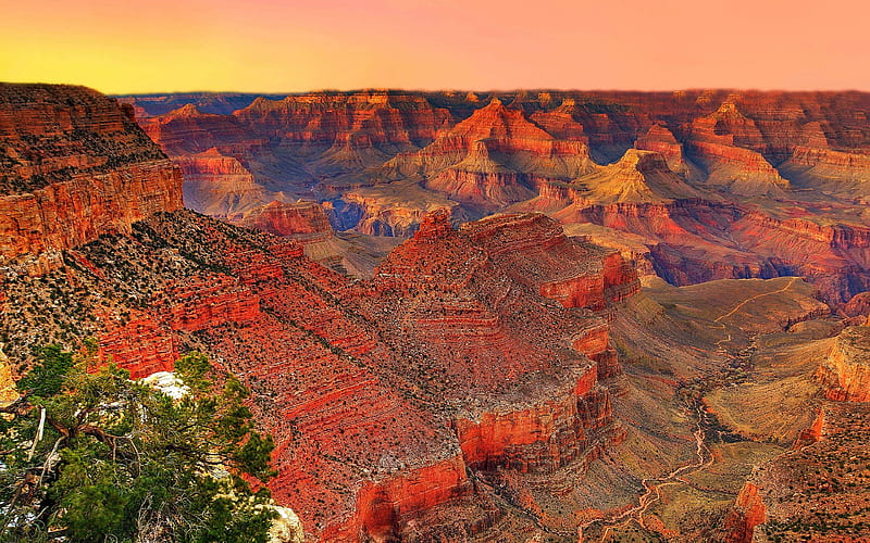 Grand Canyon cliffs, american landmarks, Grand Canyon National Park, America, USA, HD wallpaper