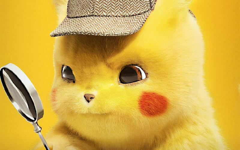 Pikachu, magnifier, Pokemon Detective Pikachu, 2019 movie, fan art, chubby rodent, Detective Pikachu, HD wallpaper