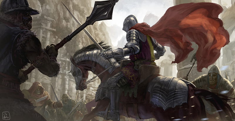 Fantasy, Knight, Armor, Horse, Orc, Warrior, HD wallpaper