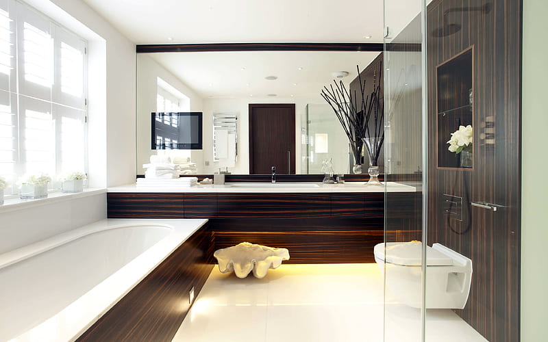 bathroom brown design, modern apartment, interior idea, modern design, HD wallpaper