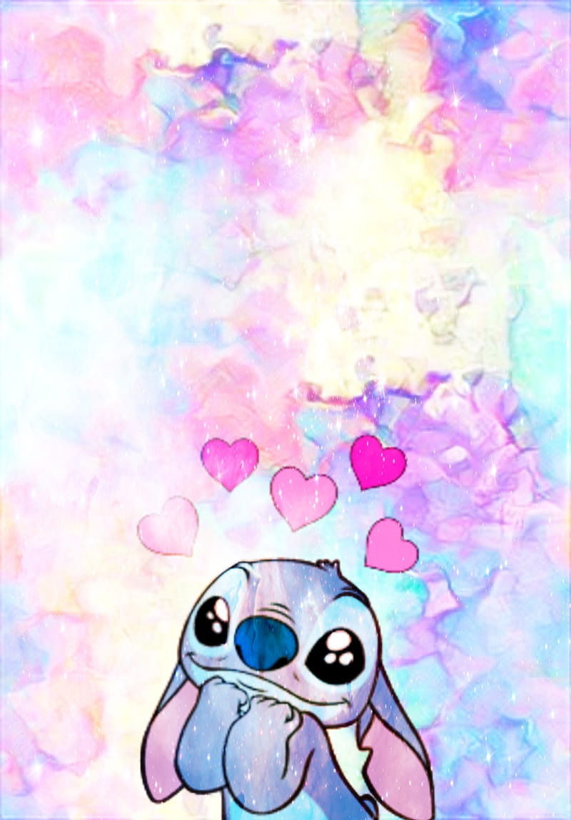 Download Blue And Pink Stitch Love Wallpaper