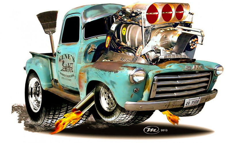 Toon Truck, carros, trucks, custom, cartoon, HD wallpaper