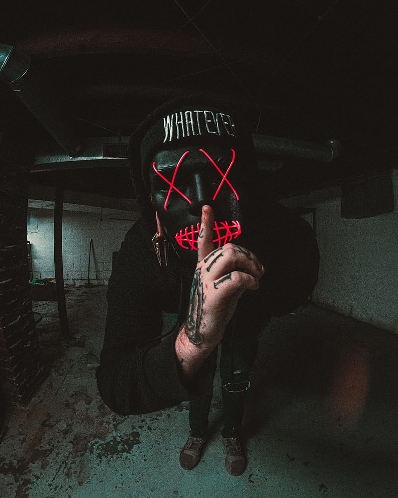 anonymous, mask, gesture, silence, hand, tattoo, HD phone wallpaper