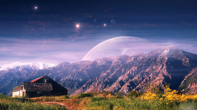 Landscape Of Planetscape Sci Fi Sky Stars Trippy, HD wallpaper