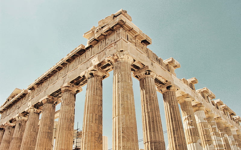 Athens, Parthenon, ruins, blue sky, Athens landmark, columns, Doric temple, Athenian Acropolis, Greece, HD wallpaper