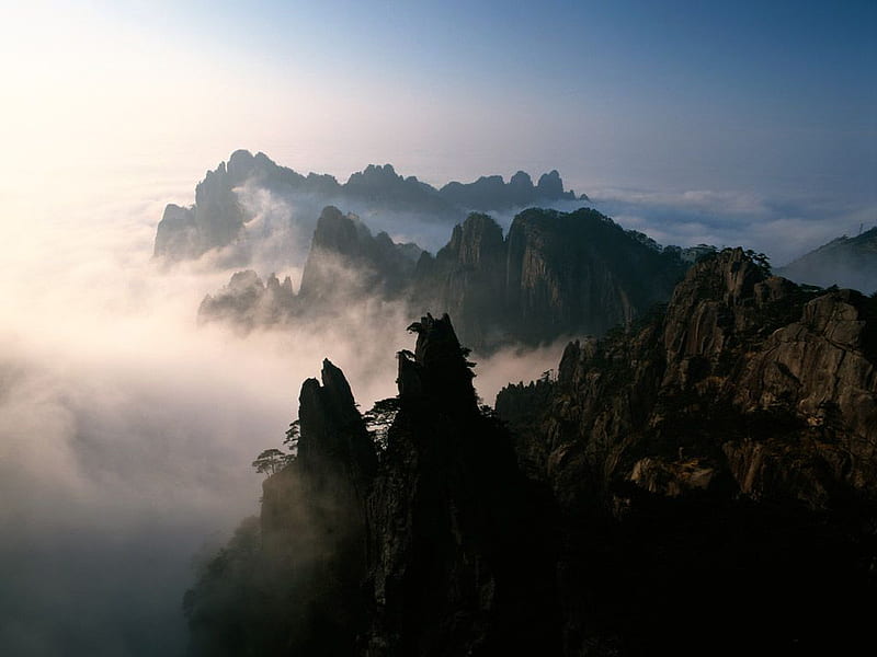 Top Of The World, jagged, clouds, china, mountains, HD wallpaper