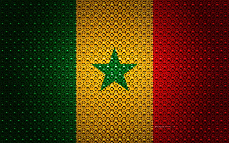 Flag of Senegal creative art, metal mesh texture, Senegal flag, national symbol, Senegal, Africa, flags of African countries, HD wallpaper