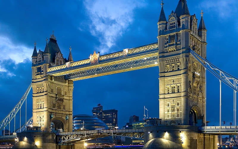 tower_bridge_london_twilight, architecture, lamp, bonito, construction, sky, clouds, bridge, london, light, HD wallpaper