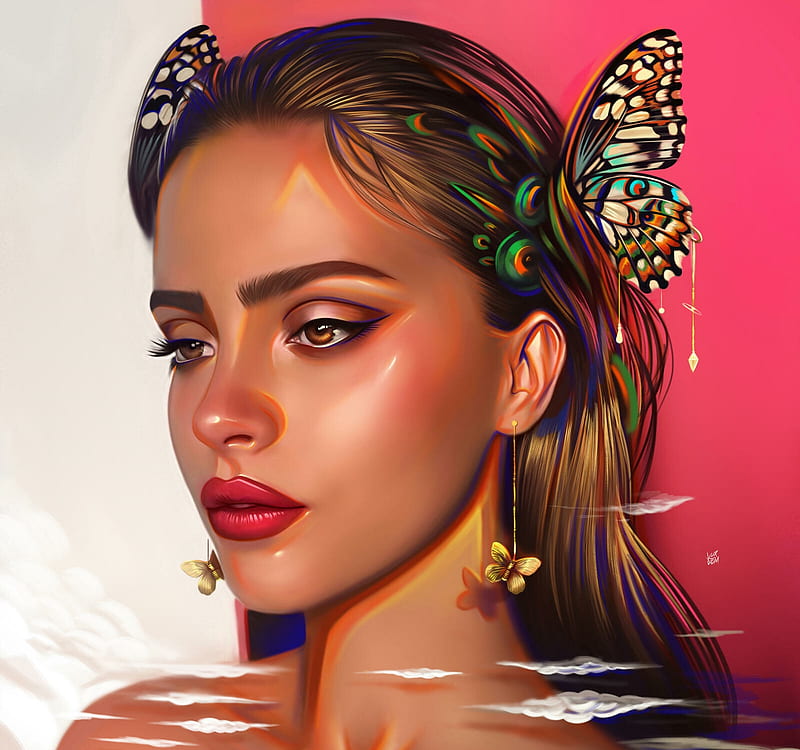 Girl Art Fantasy Yasar Vurdem Luminos Butterfly Face Pink