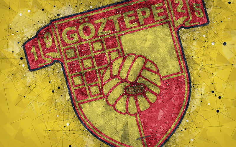 Goztepe SK logo, creative art, Turkish football club, geometric art, grunge style, yellow abstract background, Izmir, Turkey, Super Lig, football, HD wallpaper