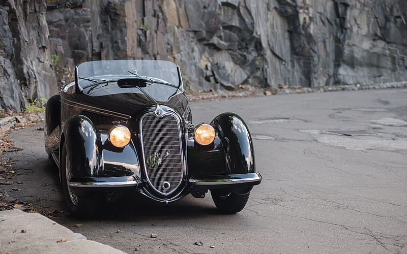 Alfa Romeo 8C, 1937, black convertible, retro cars, vintage cars, Alfa Romeo, HD wallpaper