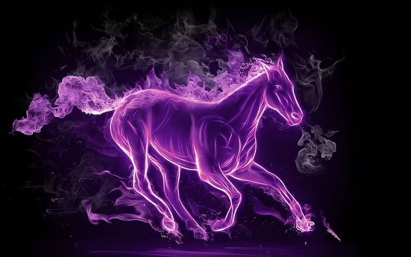 Purple Horse, running, Horse, flame, purple, HD wallpaper