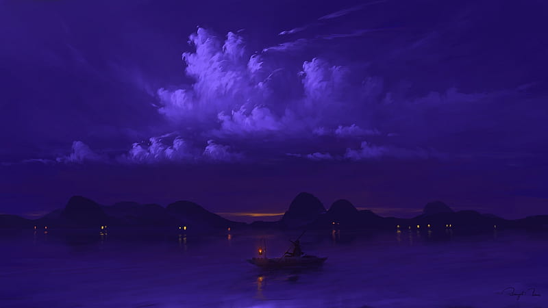 Boating at Night Digital Art, HD wallpaper