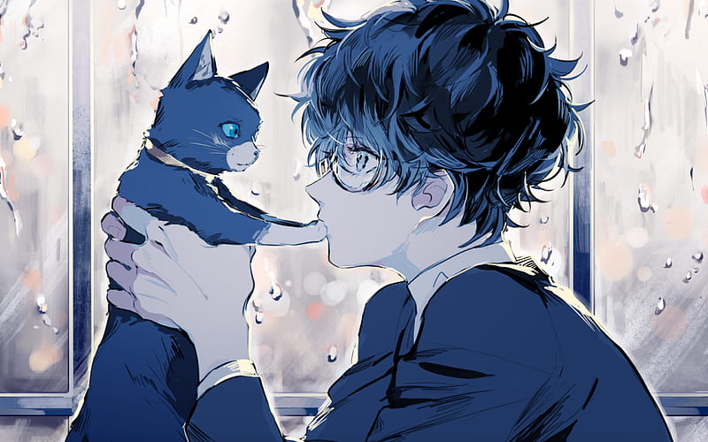 Kurusu Akira, black cat, manga, Persona 5, Megami Tensei, HD wallpaper