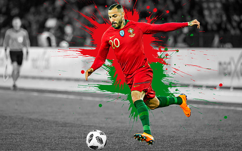 Ricardo Quaresma, Portuguese footballer, Portugal national football team, art, red green splashes of paint, grunge art, Portugal, football, Besiktas, HD wallpaper
