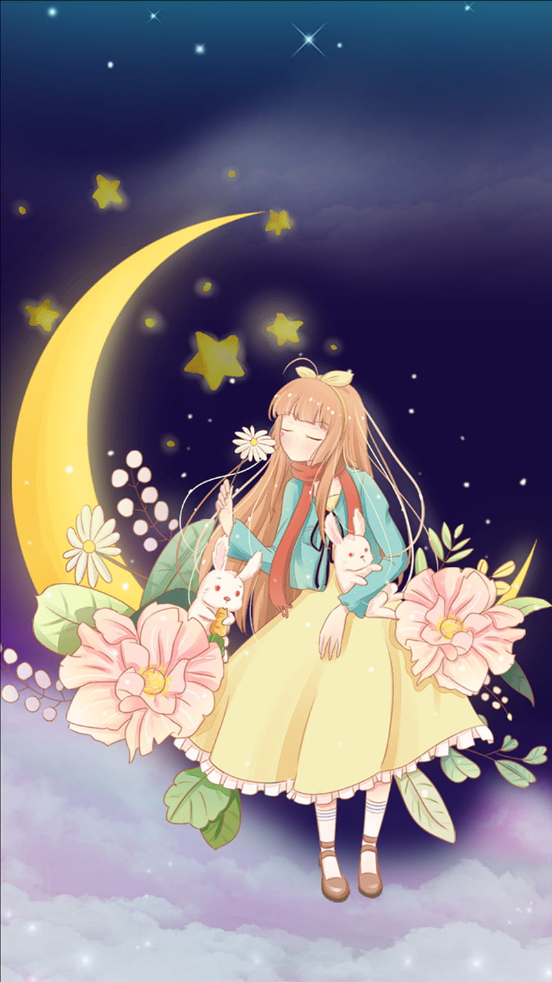 Good night, anime, moon, night, sleep, sleepy, HD phone wallpaper | Peakpx