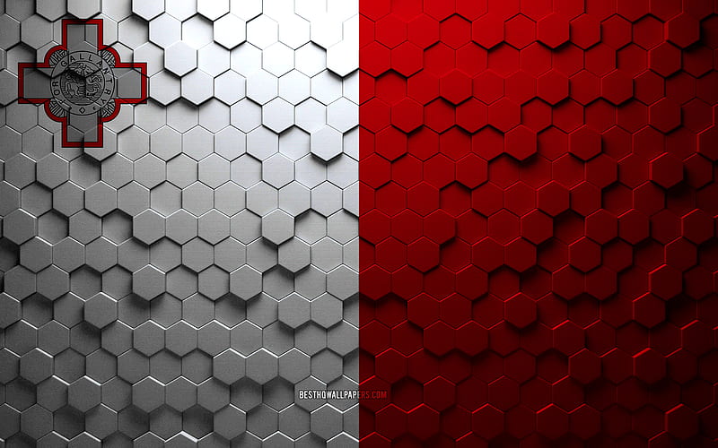 Flag of Malta, honeycomb art, Malta hexagons flag, Malta, 3d hexagons art, Malta flag, HD wallpaper