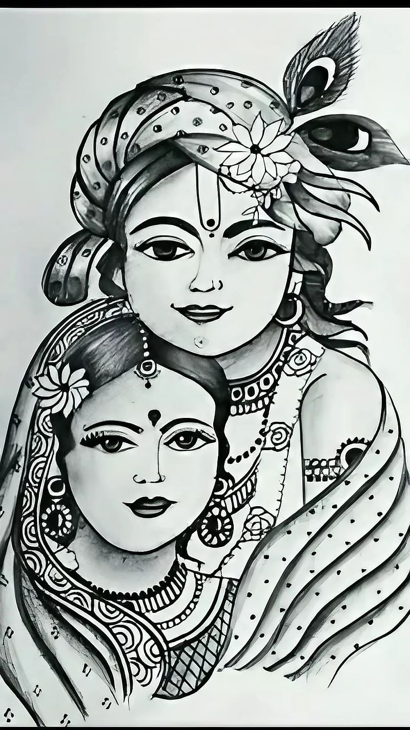 Radha Krishna Sketch, Dark Sketch, art work, lord, god, HD phone ...