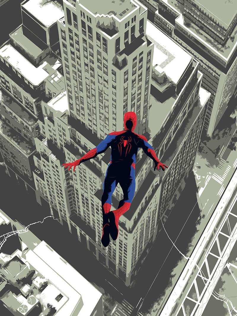 Spider-Man, superhero, artwork, jumping, portrait display, HD phone wallpaper