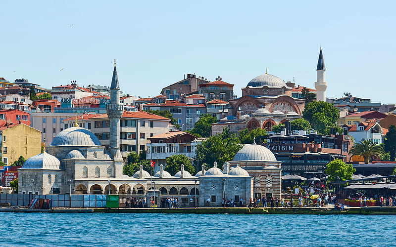 Istanbul, Bosphorus, summer, strait, mosque, Istanbul cityscape, Turkey, HD wallpaper