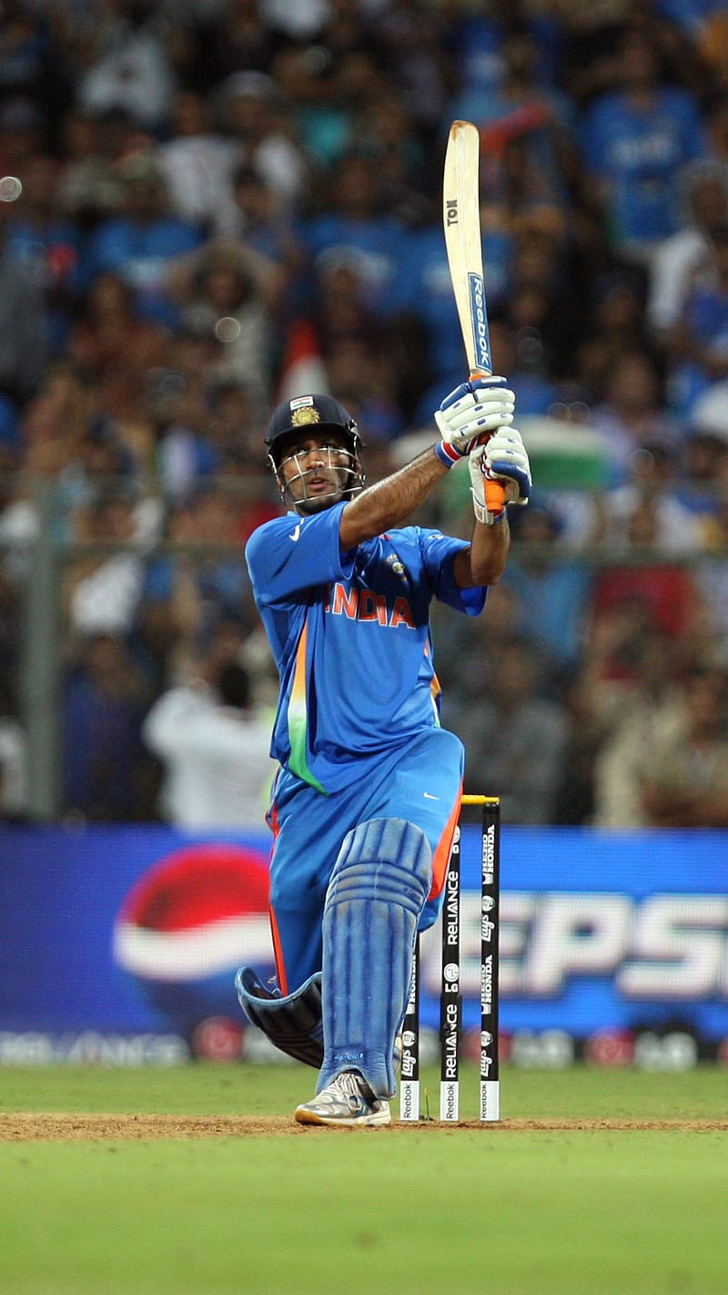 Dhoni , Winning Shot, 2011 world cup, hit six, blue jersey, batting, batsman, HD phone wallpaper