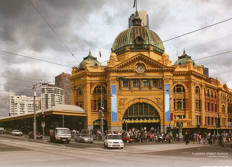 Flinders Street Train Station, Melbourne,Victoria, Australia, building, train, meeting, Old, place, station, HD wallpaper