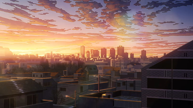 Aesthetic anime town, 0w0, calming, street, sunset, thanks, HD phone  wallpaper