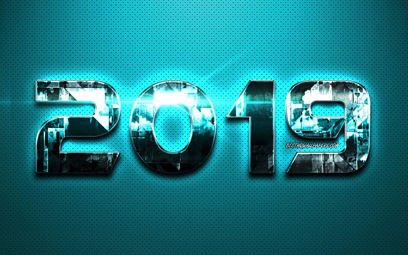 2019 blue metal digits, creative, Happy New Year 2019, blue metal background, 2019 metal art, 2019 concepts, blue neon lights, 2019 on metal background, 2019 year digits, HD wallpaper