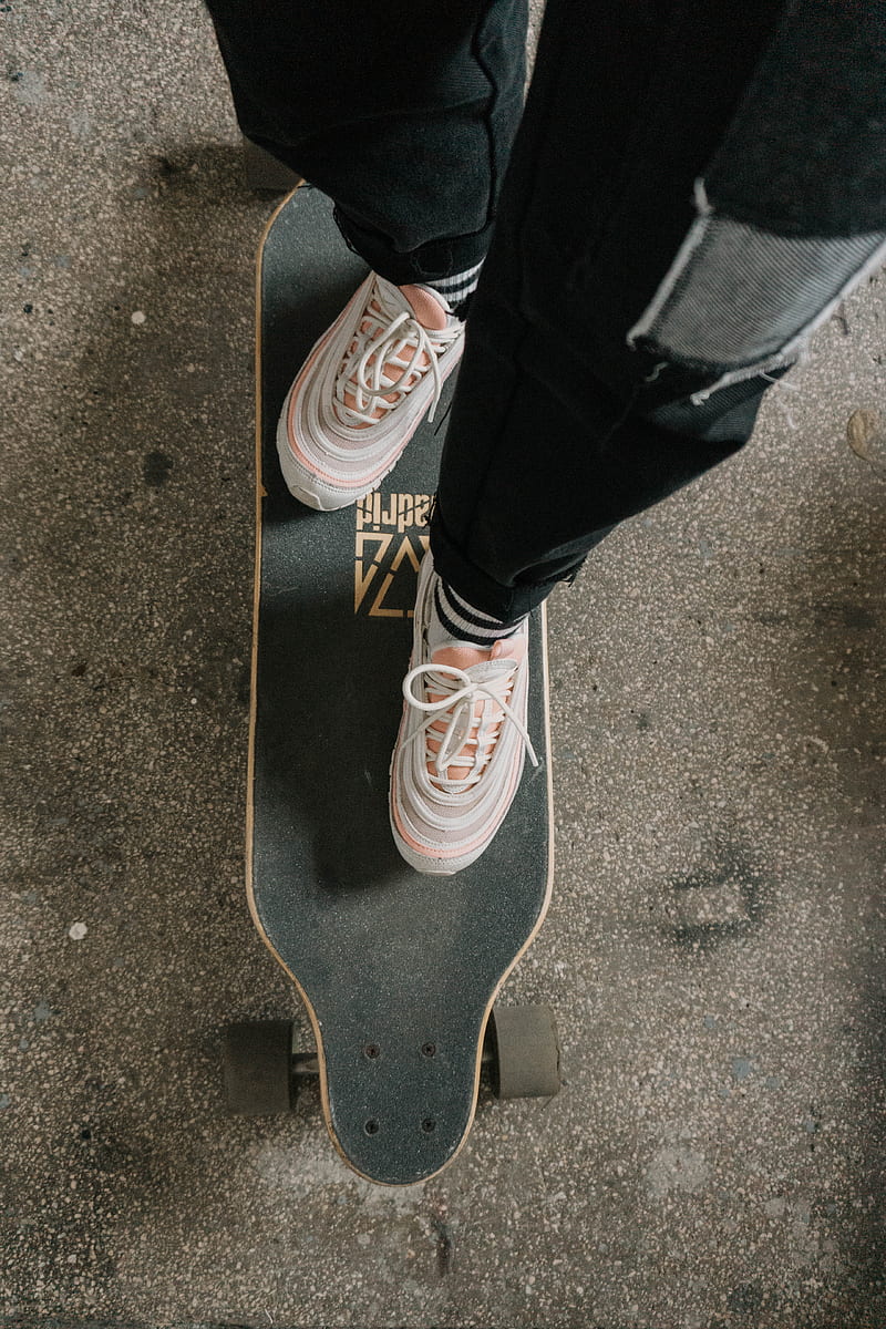 legs, skateboard, sneakers, asphalt, HD phone wallpaper