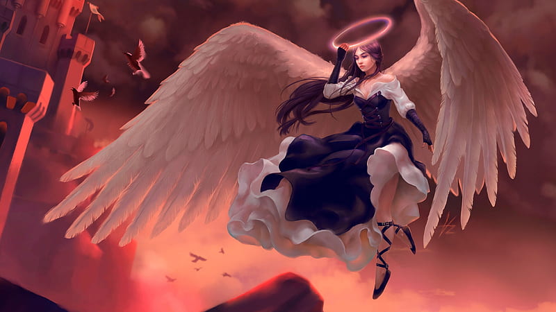 Anime Girl Fantasy Wings 4K Wallpaper #196