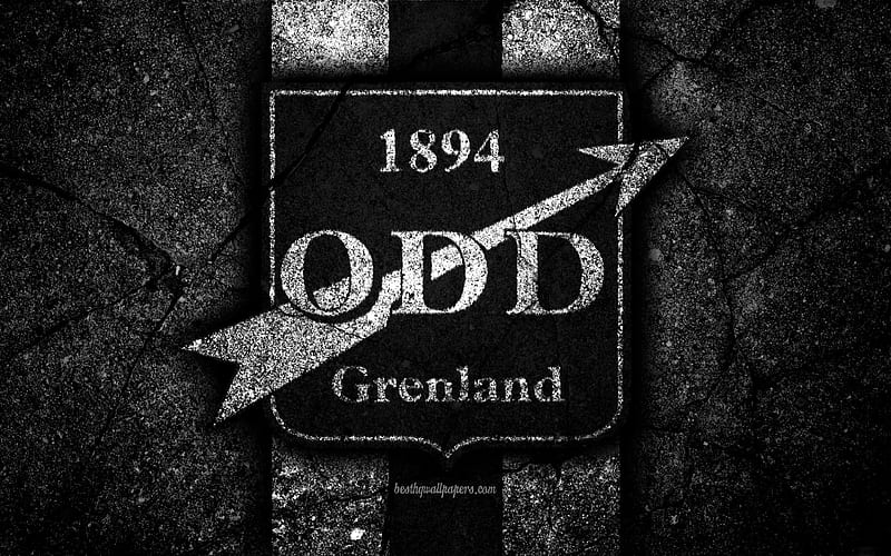 Odd Grenland FC, emblem, Eliteserien, black stone, football, Norway, Odd Grenland, logo, asphalt texture, soccer, FC Odd Grenland, HD wallpaper